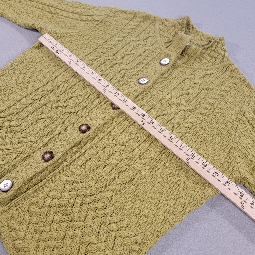 Vintage Talbots Cable Knit Cardigan Sweater Mock Neck Cotton Green Women's Large - Picture 6 of 10